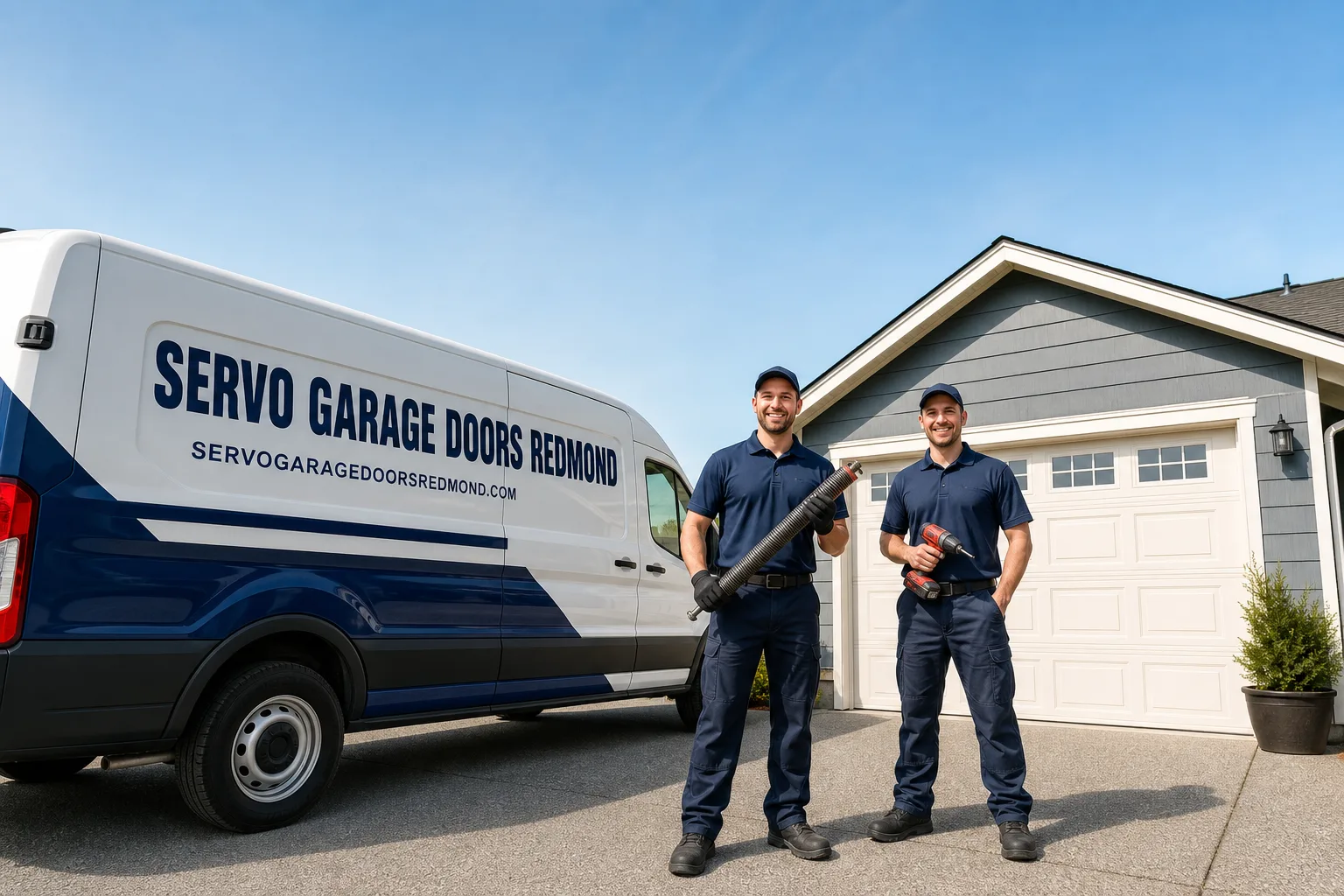 Servo Garage Doors Redmond garage door service vehicle and crew in Redmond, WA